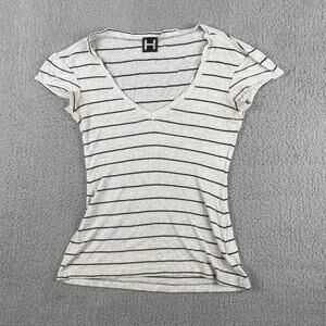 H by Bordeaux Women's XS Gray Black V-Neck Rayoon Spandex Short Sleeved Shirt